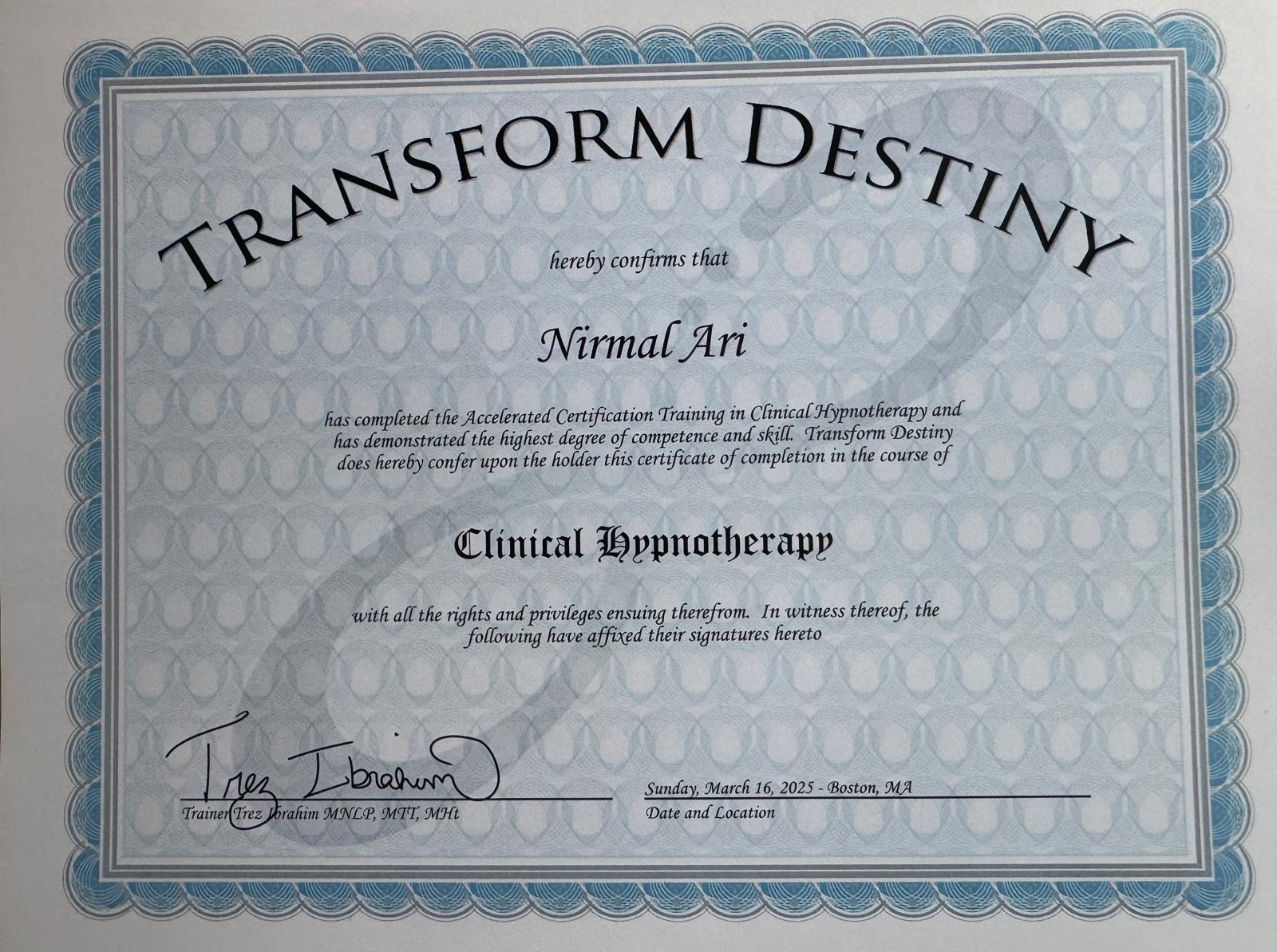 Clinical Hypnotherapist Certificate